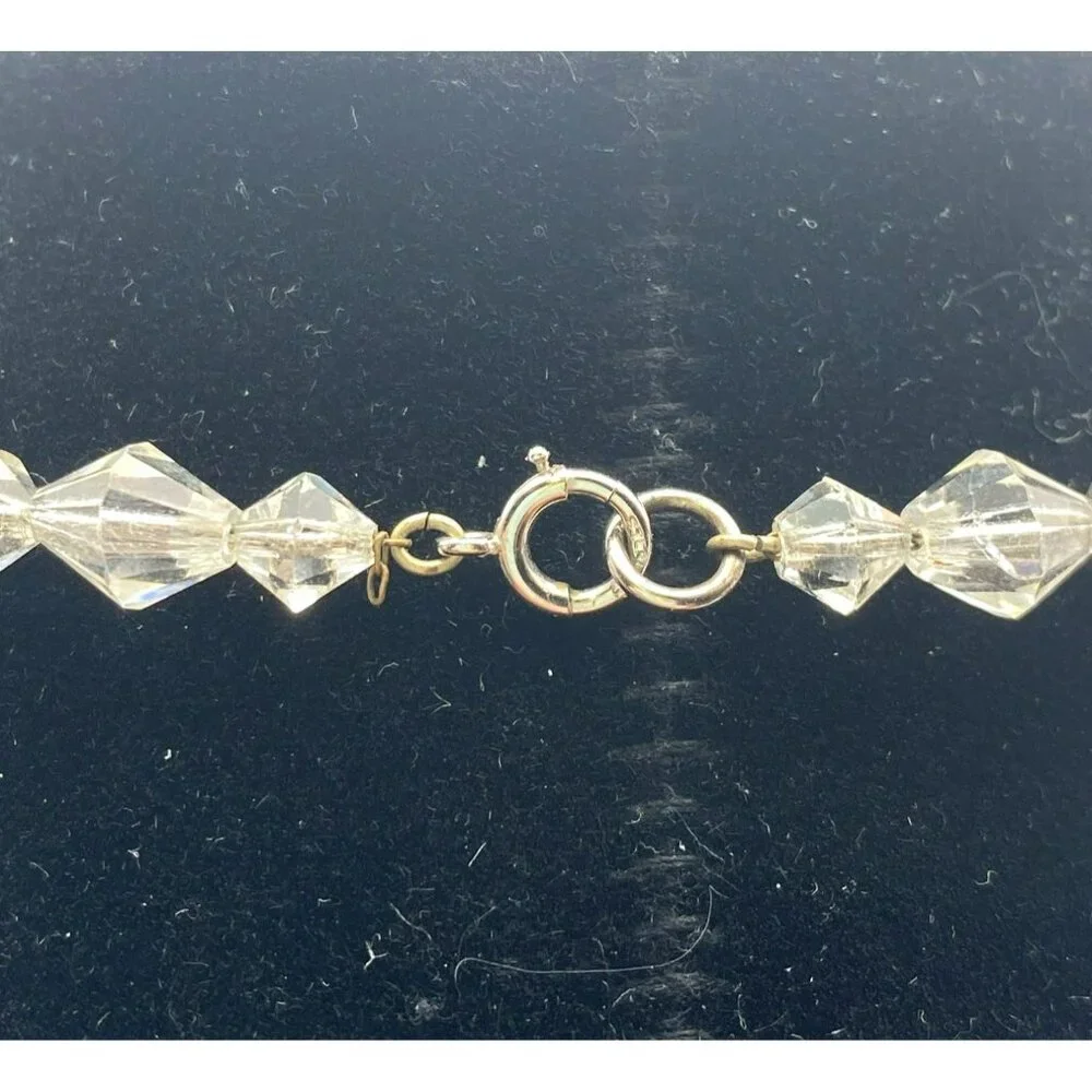 Vintage Faceted Crystal Art Deco Sterling Silver Graduated Bead Necklace 16" - Picture 5 of 9